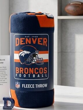 NFL Denver Broncos Navy & Orange Fleece Throw